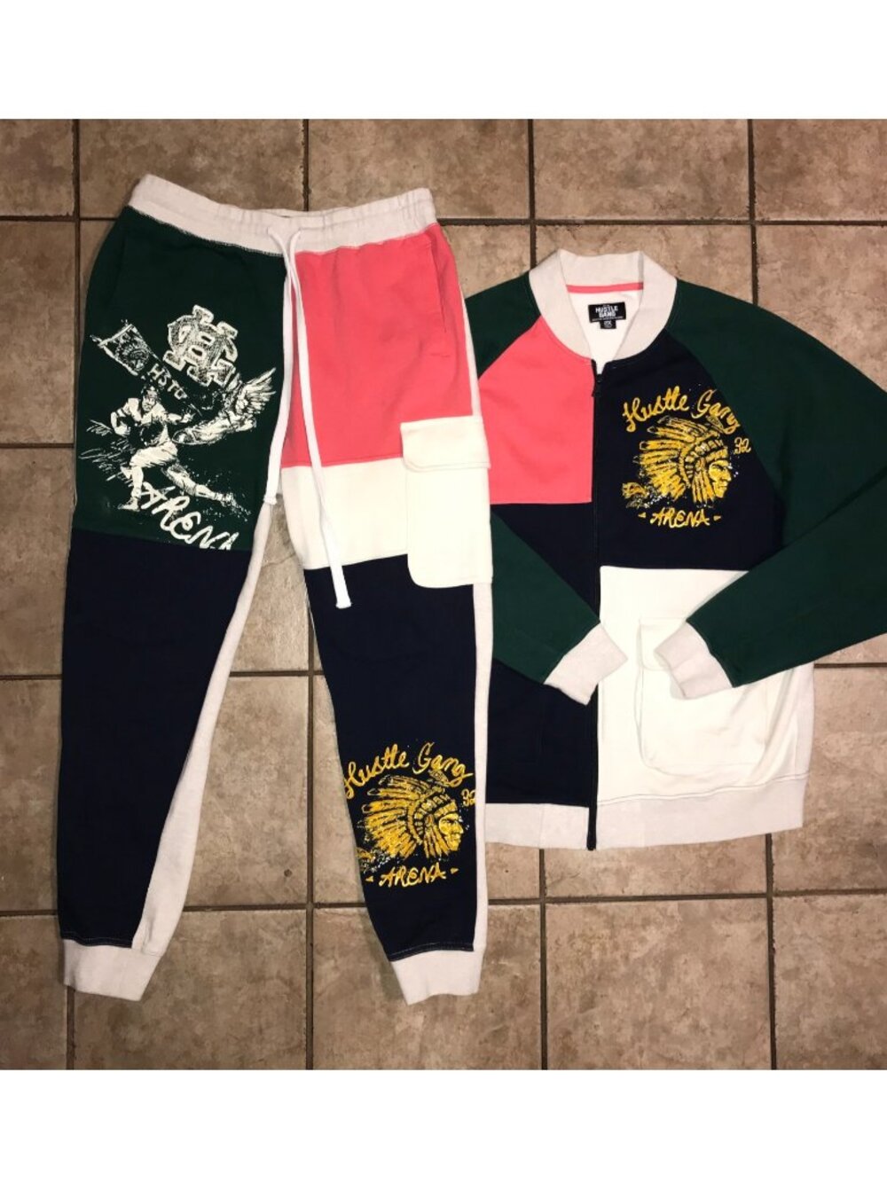 Men's Hustle Gang Jogging Sweat Suit-Jacket & Pants Set-Size L/XL